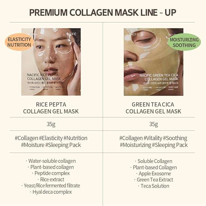 NACIFIC Rice Pepta Collagen Gel Facial Mask (Rice Peptide) 4EA Set | Overnight Hydrogel Care for All Skin Types, Hydrating, Firming, Elasticity, Pore Minimizing, Glass Glow Skin | Korean Beauty