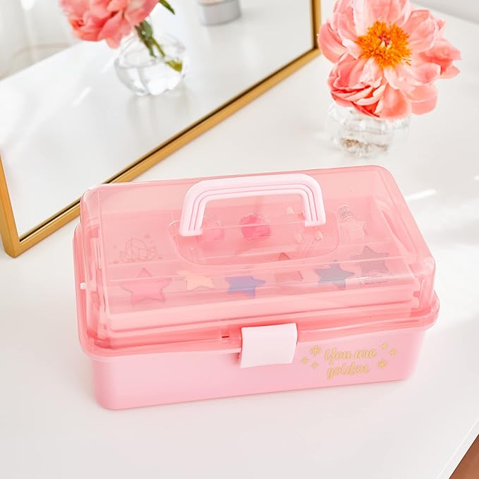 3C4G Pink and Gold Hard Case Makeup Storage Set - Kids Makeup Kit for Girls and Teens - Includes Storage Case, 5 Eyeshadows, 1 Blush, 2 Lip Glosses & 1 Nail Polish - Ages 8+ by Make It Real-VivaGrace Women