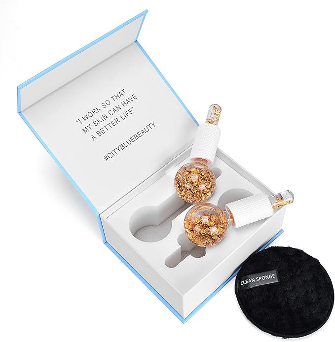 Ice Cryo Sticks Facial Globe with Golded Essence- 2PC Cooling Globes for Cold or Hot Skin Massagers, Face Globe for Skin Care Routine-VivaGrace Women