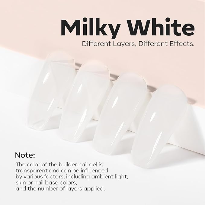 modelones Builder Nail Gel, Milky White Builder for Nail Thickening, 8-in-One LED Lamp Cured Strengthener Hard Color Base Extension Glue Gel Polish in a Bottle for Home DIY Salon Women-VivaGrace Women