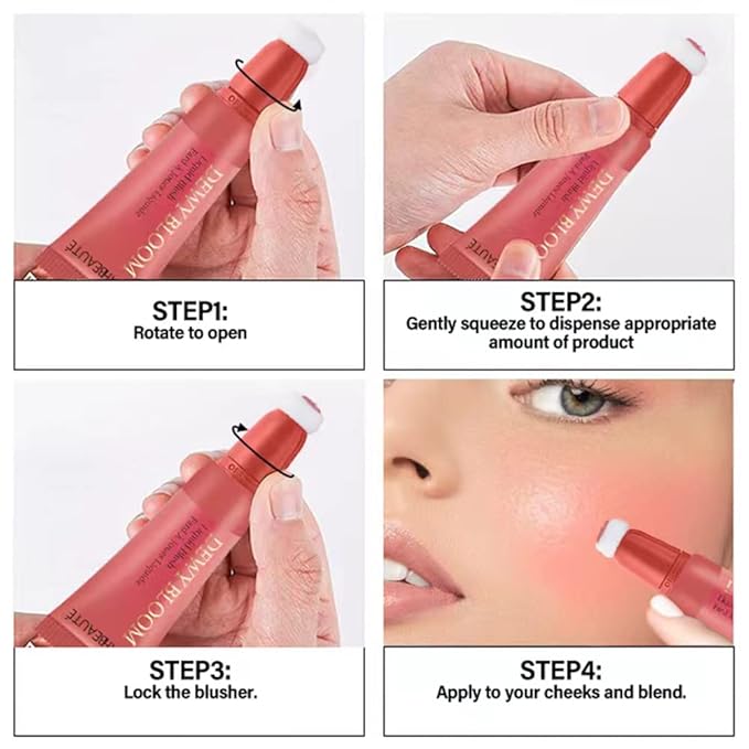 Blush Beauty Wand, Liquid Face Blush Contour Wand with Cushion Applicator, Smooth Cream Blush Wand Natural Matte Finish, Lightweight Blendable Blush Stick Makeup for Cheek,102 Coral-VivaGrace Women
