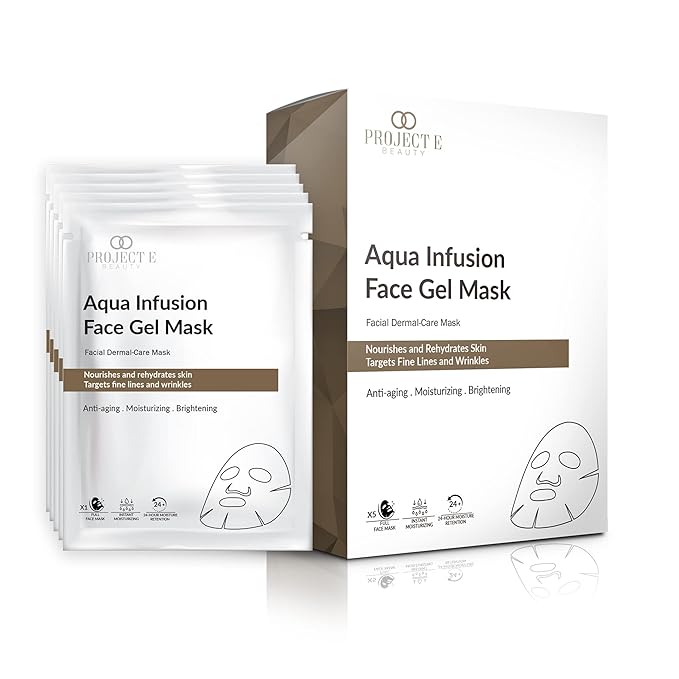 Project E Beauty Aqua Infusion Face Gel Mask Moisturizing, Hydrating & Anti-Aging | Removes Fine Lines | Brightening Collagen Face Mask | Skincare Routine | Hydrogel Sheet Masks | 5 Pack-VivaGrace Women