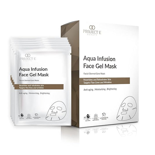 Project E Beauty Aqua Infusion Face Gel Mask Moisturizing, Hydrating & Anti-Aging | Removes Fine Lines | Brightening Collagen Face Mask | Skincare Routine | Hydrogel Sheet Masks | 5 Pack-VivaGrace Women