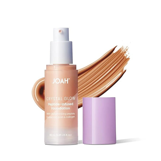 JOAH Crystal Glow Peptide-Infused Foundation, 2-in-1 Multitasking Korean Makeup with Blurring Face Primer, Luminizer, Hydration & Skin Defense for a Flawless Finish, 1.01 Oz, Light Medium Cool-VivaGrace Women