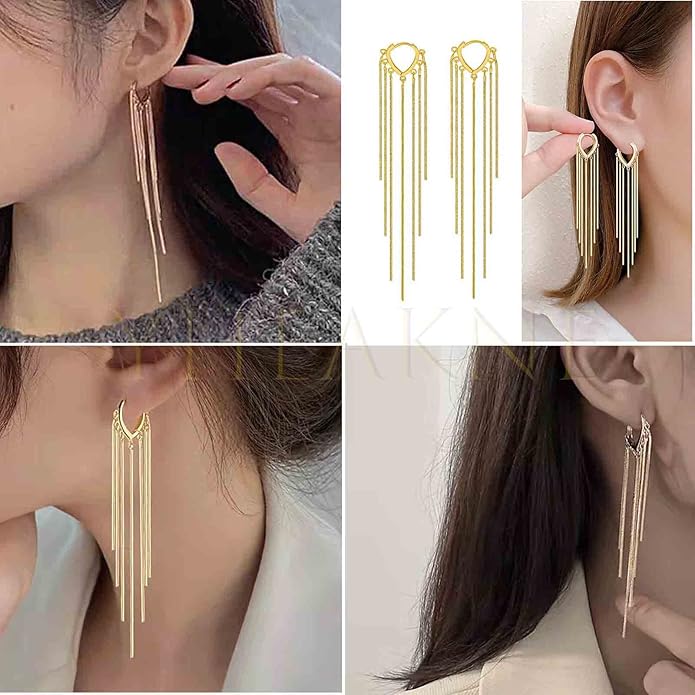 Boho Long Tassel Chain Earrings Fringe Drop Dangle Earrings Gold Dangling Chain Tassel Earrings Vintage Statement Earrings Jewelry for Women and Girls Gifts-VivaGrace Women
