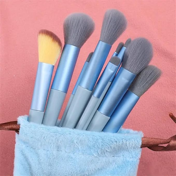 Foundation Makeup Brush Set Kit | 13 Pcs Premium Synthetic Kabuki Eye Shadows Make Up Brushes + 1 Sponge + 1 Brush Bag for Travel and Home Use (BROWN)-VivaGrace Women