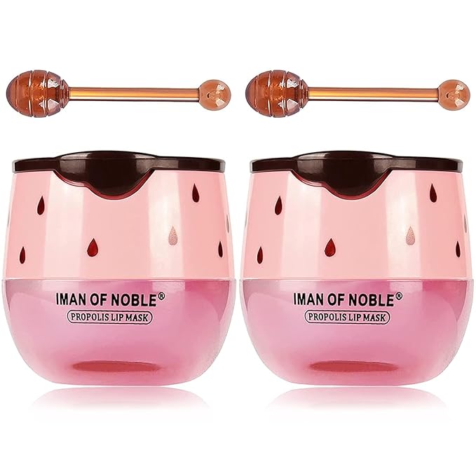 2 Pack Bee Lip Balm Honey Pot, Moisturizing Strawberry Lip Mask, Hydrating & Prevention Dry and Cracked Lip Scrubs Exfoliator Lip Sleeping Mask Reduces Lip Lines Nourishing Lip Care Mask-VivaGrace Women