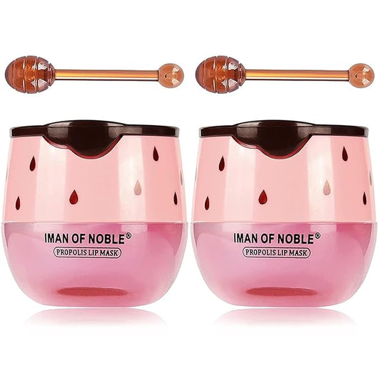 2 Pack Bee Lip Balm Honey Pot, Moisturizing Strawberry Lip Mask, Hydrating & Prevention Dry and Cracked Lip Scrubs Exfoliator Lip Sleeping Mask Reduces Lip Lines Nourishing Lip Care Mask-VivaGrace Women