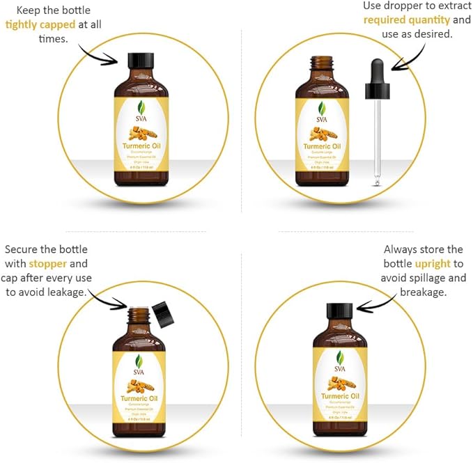SVA Turmeric Essential Oil – 4 Fl Oz – 100% Natural Turmeric Oil - for Diffuser, Hair Care, Face, Skin Care, Aromatherapy, Scalp and Body Massage, Soap and Candle Making – with Dropper-VivaGrace Women