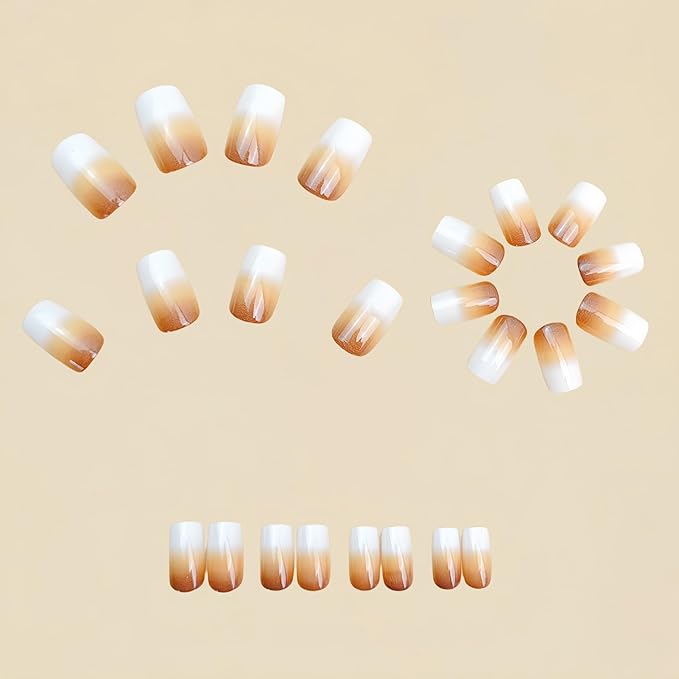 Medium Length Press on Nails Square Fake Nails Ombre False Nails with Designs Sparkly Artificial Nails Full Cover Glue on Nails Acrylic Nail Press ons Cute Stick on Nails for Women 24Pcs