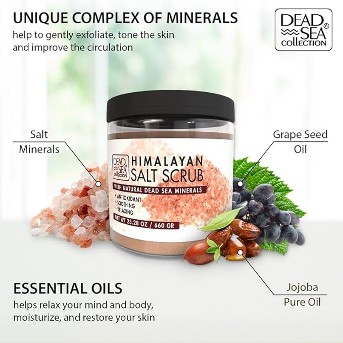 Dead Sea Collection Himalayan Salt Scrub – Exfoliating Body Scrub for Women – Moisturizing and Nourishing Skin – with Pure Oils and Dead Sea Minerals (23.28 Oz)-VivaGrace Women