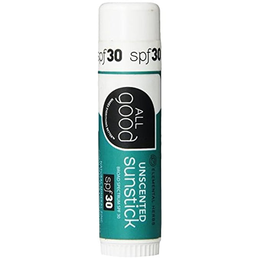 All Good Sunstick - Face Sunscreen, Water Resistant, UVA/UVB Broad Spectrum SPF 30+, Coral Reef Friendly - Beeswax, Zinc, Vitamin E, Shea Butter (Unscented)-VivaGrace Women