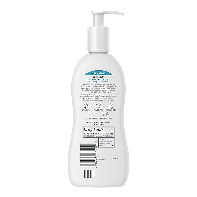 CETAPHIL RESTORADERM Soothing Moisturizer, For Eczema Prone Skin, 10 fl oz, For Dry, Itchy, Irritated Skin, 24Hr Hydration, No Added Fragrance, Doctor Recommended Sensitive Skincare Brand-VivaGrace Women