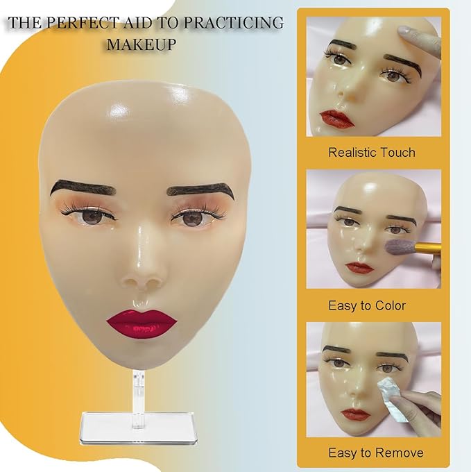 Makeup Practice Face Board, 5D Makeup Mannequin Face with Makeup Practice Kit for Makeup Artist, Beginners Face Makeup Practice, Eyelash Eyeliner Eyebrow Mapping, Come with Makeup Tools & Makeup Bag-VivaGrace Women