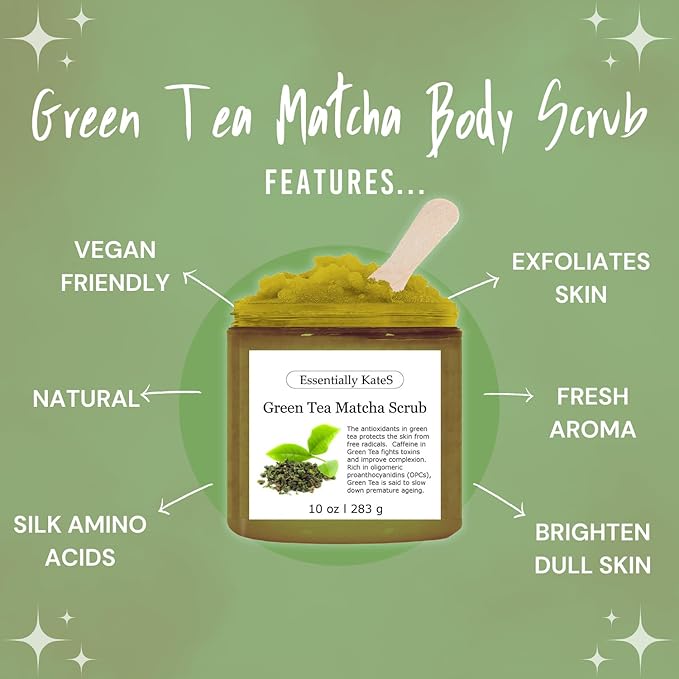 Green Tea Matcha Body & Foot Scrub 10 oz - A blend of matcha green tea extract, shea butter, and coconut oil for a soothing journey to a tranquil Zen garden - The best stocking stuffer-VivaGrace Women