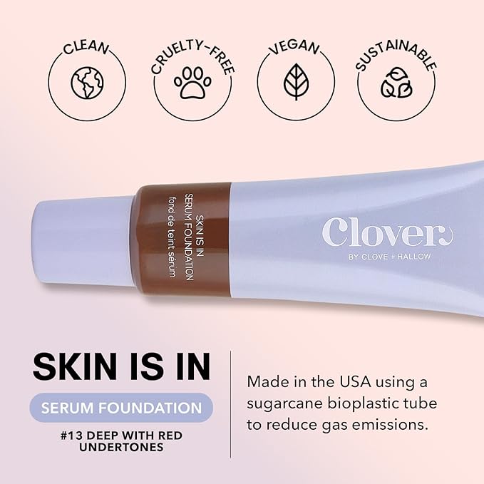 Clover Skin Is In Serum Foundation | Hydrating Face Serum, Lightweight Foundation, Cruelty-Free & Vegan | With Squalane And Sunflower Seed Wax | 30 ml - Shade 13 (Deep)-VivaGrace Women