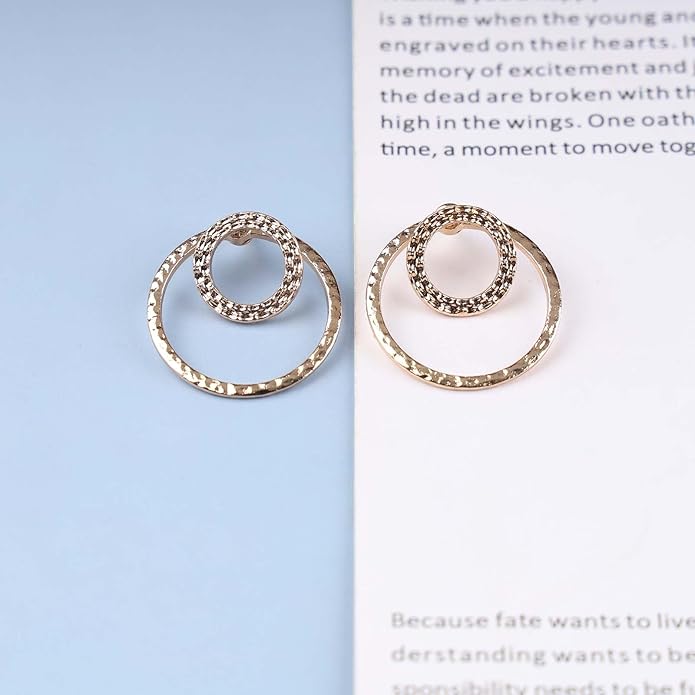 Vintage Crystal Circle Ear Jacket Earrings CZ Hollow Circle Hoop Earrings Gold Circle Earrings Minimalist Geometric Circle Stud Earrings Jewelry for Women-VivaGrace Women