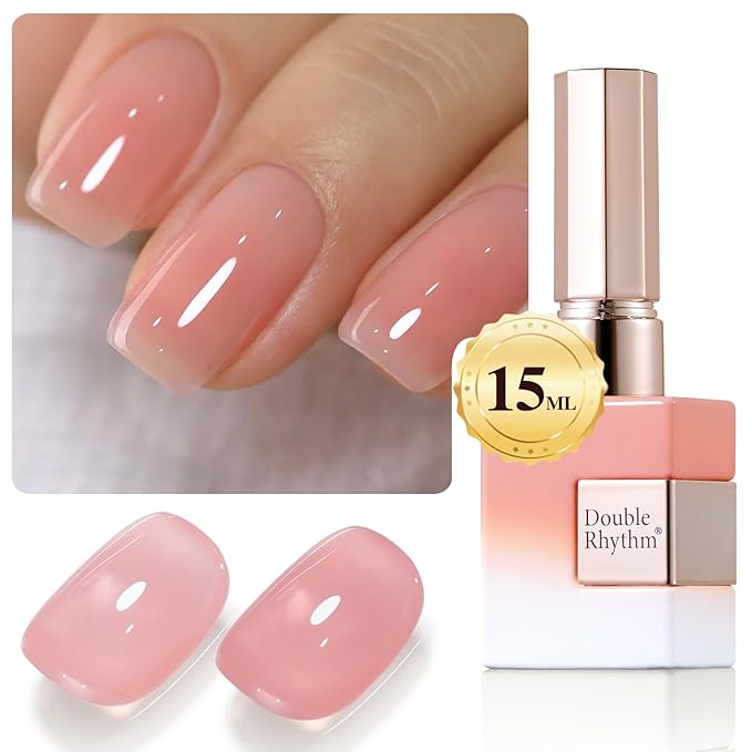Double Rhythm Translucent Gel Polish Sheer Neutral Natural Light Milky Same Color Same Bottle 15ML Jelly Nail Polish Nail Art DIY at Home (Pink Clear-A1323)-VivaGrace Women