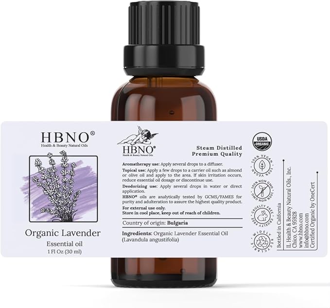 HBNO California Bottled Organic Lavender Essential Oil 1 fl oz (30ml) - USDA Certified Organic Lavender Oil for Skin, Perfect for Cleaning, Aromatherapy, DIY & Diffuser-VivaGrace Women
