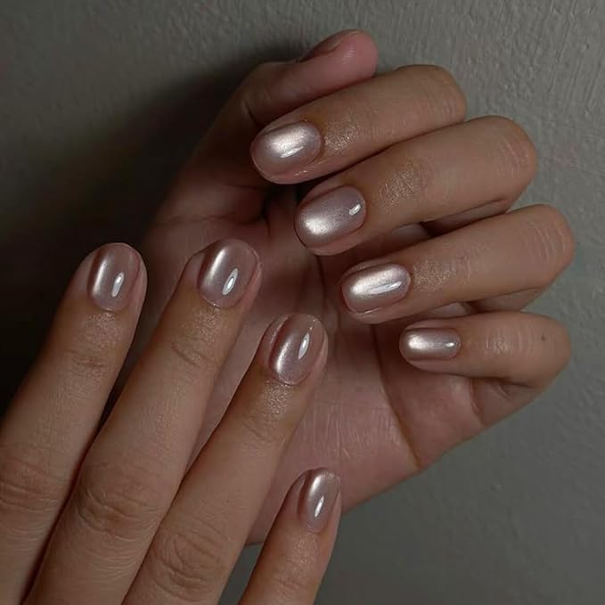KQueenest Cat Eye Nude Pink Press on Nails Short Square, 30 Pcs Thick Glitter Fake Nails Press ons, Sparkle Bling Acrylic Nails Glue on Short, Shiny Cute False Nails for Women Manicure