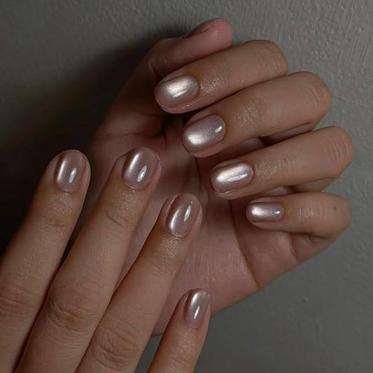 KQueenest Cat Eye Nude Pink Press on Nails Short Square, 30 Pcs Thick Glitter Fake Nails Press ons, Sparkle Bling Acrylic Nails Glue on Short, Shiny Cute False Nails for Women Manicure