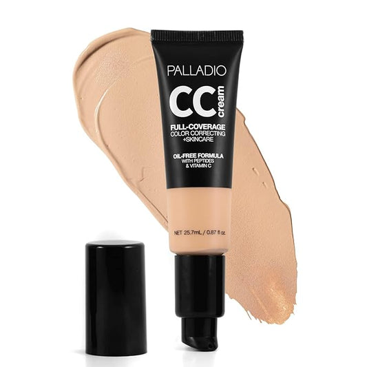 Palladio Full-Coverage Color Correction CC Cream, Oil-Free with Peptides & Vitamin C, Best for Correcting Redness and Uneven Skin Tone, Buildable Foundation Coverage (Light 21C)-VivaGrace Women