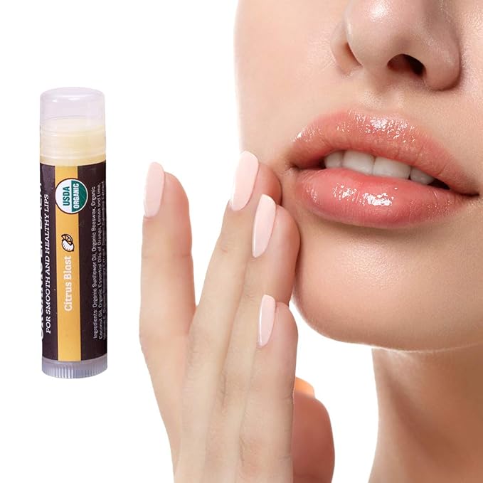 USDA Organic Lip Balm 4-Pack by Earth's Daughter - Citrus Flavor, Beeswax, Coconut Oil, Vitamin E - Best Lip Repair Chapstick for Dry Cracked Lips.-VivaGrace Women