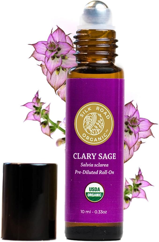 Silk Road Organic Clary Sage Essential Oil Roll On, 100% Pure USDA Certified Aromatherapy for PMS, Stress & Mental Clarity - 10 ml Roller - Always Pure, Always Organic-VivaGrace Women