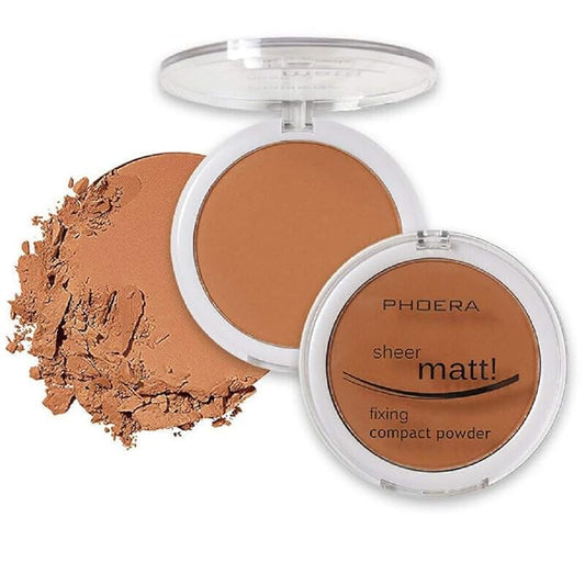 AQUAPURITY PHOERA Sheer Matte Compact Powder Fixing Powder Makeup Base Fixer Setting Powder Foundation Fixing Compact Pressed Powder Long Lasting Make Up Fixer Skin Vitamin E Beauty Blender (207 SAND)-VivaGrace Women