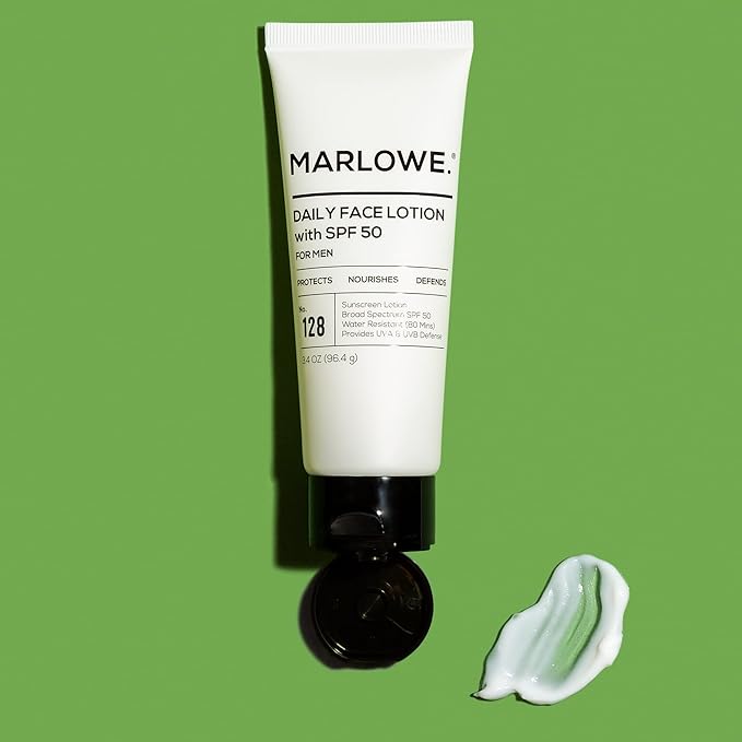 MARLOWE. No. 128 Men's Facial Lotion with Sunscreen SPF 50, 3.4 oz, Oil-Free, Lightweight Daily Face Moisturizer for Men, Includes Natural Extracts to Hydrate, Nourish & Soothe-VivaGrace Women