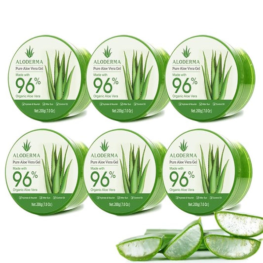 Aloderma Organic Aloe Vera Gel for Body Made within 12 Hours of Harvest, 96% Pure Aloe Vera Gel for Skin, Scalp, & Hair, Soothing Aloe Face Moisturizer, Multipurpose, Hydrating Aloe Gel, 7oz, 6 Pack-VivaGrace Women