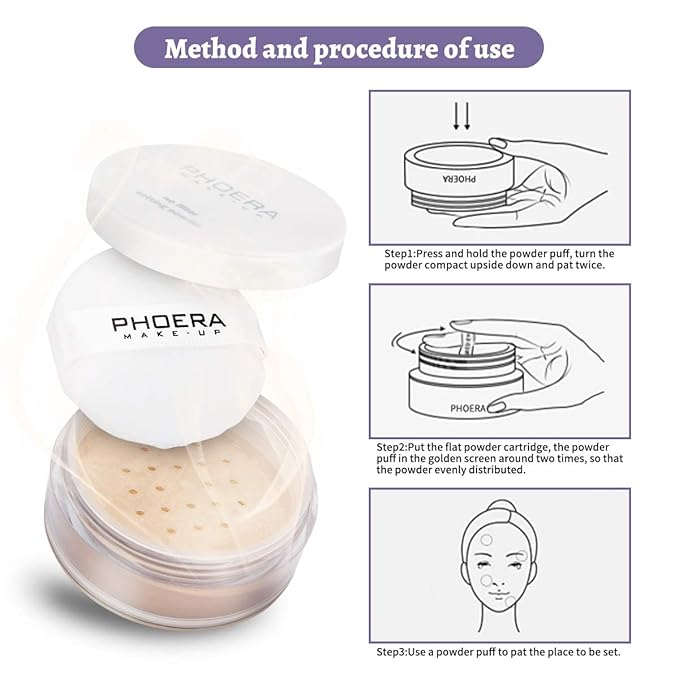 PHOERA Setting Powder Controls Oil,Setting Powder Makeup Light,Loose Powder Makeup Coverage,Loose Setting Powder Mini,0.17oz (Big02# Cool Beige)-VivaGrace Women