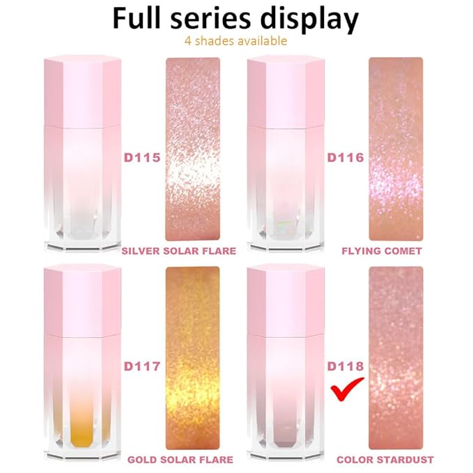 evpct Rose Gold Stardust Liquid Face Highlighter Makeup Waterproof Long Lasting Halographic Pink Glitter Shimmer Body Iridescent Highlighter Makeup Palette Stick-VivaGrace Women