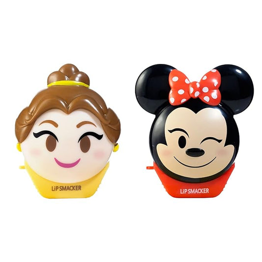 Lip Smacker Disney Minnie Mouse and Beauty And The Beast Belle Emoji Lip Balm Duo, Flavored Strawberry Lemonade, Bow-nade, 2 Pack-VivaGrace Women