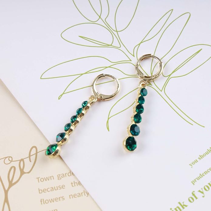 Vintage Crystal Emerald Drop Earrings Emerald Bar Dangle Earrings Green Long Tassel Chain Earrings Gold Hoop Huggie Earrings Jewelry for Women-VivaGrace Women