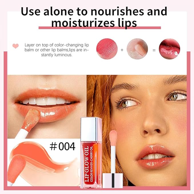 Hydrating Lip Glow Oil, Moisturizing Lip Glow Oil, Nourishing Glossy Transparent Lip Oil, Plumping Lip Oil, Lip Balm, Non-sticky Tinted Toot Lip Balm for Lip Care (CORAL) 0.2 OZ-VivaGrace Women