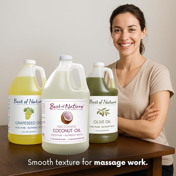 Best of Nature 100% Pure Fractionated Coconut Oil - Liquid MCT Massage & Body Oil, Unscented Moisturizer for Hair, Skin, Face, Aromatherapy Carrier for Essential Oils, Gallon (128 fl oz)-VivaGrace Women