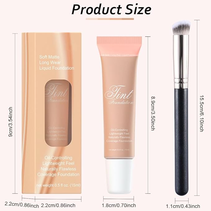 2 Pack Liquid Foundation Cream with Foundation Brush for Face Makeup,Durable Full Coverage Matte Concealer Make Up,Oil Control & Waterproof Base Primer -1 Fl.Oz (#04)-VivaGrace Women