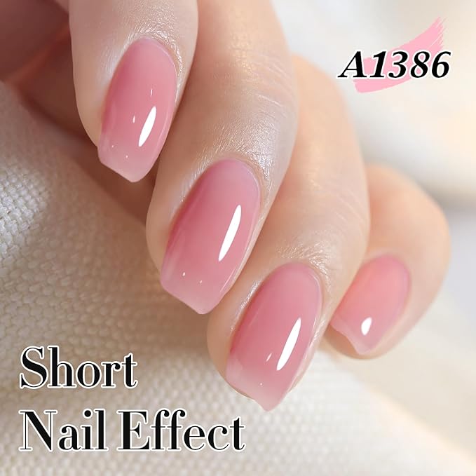 Double Rhythm Gel Polish Translucent Sheer Neutral Natural Light Milky Same Color Same Bottle 15ML Jelly Polish Art DIY at Home (Sheer Pink-A1386)-VivaGrace Women