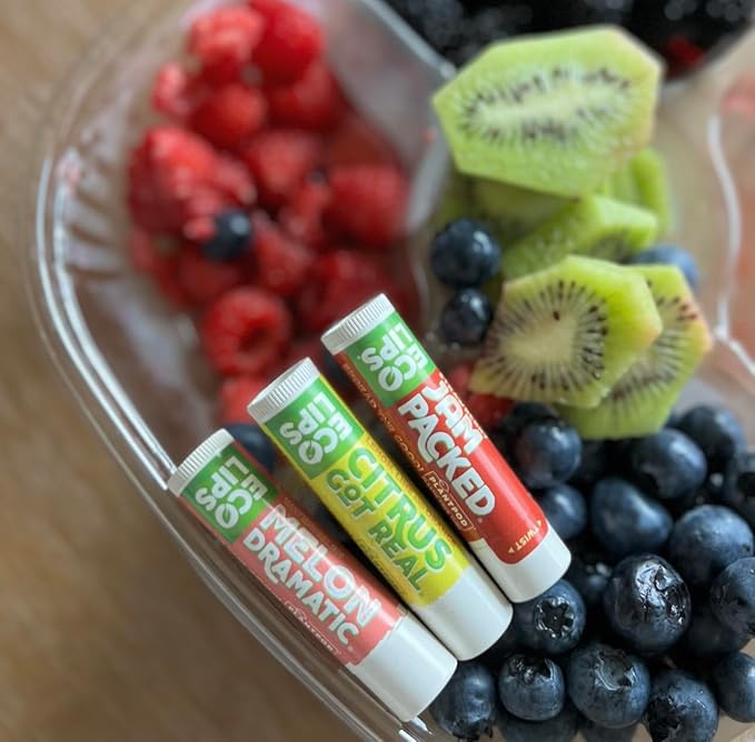 Eco Lips Freshly Squeezed Organic Fruit Lip Balms - Citrus Got Real (Lemon/Lime), Melondramatic (Watermelon), Jam Packed (Strawberry) Plastic-Free Plant Pod 6-pack by Eco Lips 100% Natural.-VivaGrace Women