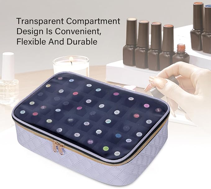 Nail Polish Bag organizer-Holds 40 bottles(15ml-0.5fl.oz)，Nail Polish Carrying Case Clear Multifunctional Cosmetic Travel Cases Makeup Bags Gray