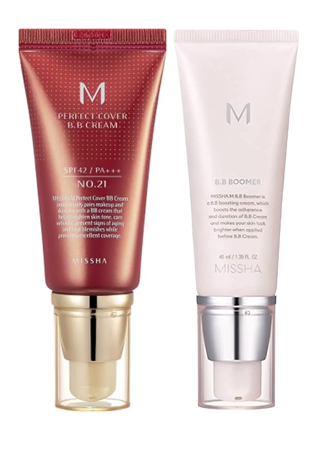 MISSHA M PERFECT COVER BB CREAM No.21 Light Beige for Bright Skin/SPF 42 PA+++ 1.69 oz & M BB Boomer 40ml -Lightweight, Multi-Function, High Coverage-VivaGrace Women