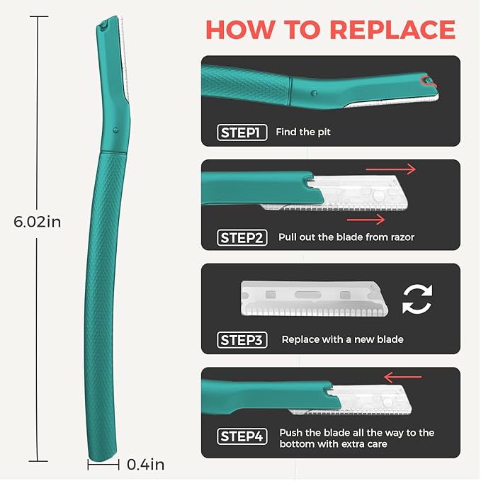 ZOMCHI Eyebrow Razor, Face Razors for Women&Men, Eyebrow Trimmer Shaper with Precision Cover, Facial Shaver with 6 Blades (Green)-VivaGrace Women