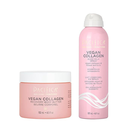 Pacifica Beauty Vegan Collagen Recovery Body Butter and Body Milk Spray Set, Bath and Body, Shea, Vitamin E, Hyaluronic Acid, Body Lotion, Non Aerosol, Body Care, 4.5 fl oz and 6 fl oz (Set of 2)-VivaGrace Women