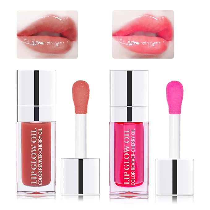 Hydrating Lip Glow Oil Moisturizing Plumping Lip Tint Lip Gloss Transparent Lip Balm Long Lasting Nourishing Repairing Lightening Lip Lines (012#+015#)-VivaGrace Women