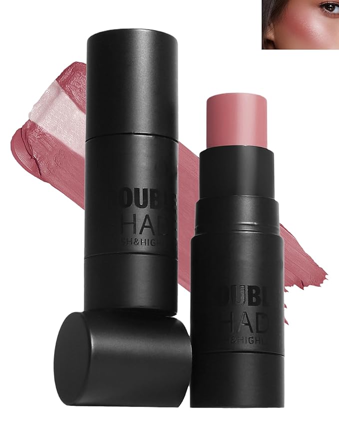 Cream Blush Stick Makeup for Cheeks, Multi Blush & Highlighter Contour Stick, Long Lasting Waterproof Creme Blush Bronzer Stick, Lightweight Matte and Dewy Finish, Face Shaping Makeup for Women-02-VivaGrace Women