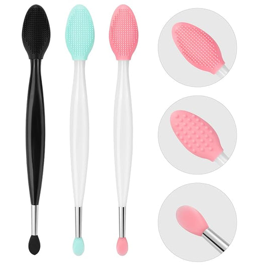 Unaone Lip Scrub Brush - 3 PCS Dual-ended Lip Scrubber Exfoliator and Silicone Lip Brush, 2-in-1 Silicone Lip Scrub Tool Lip Mask Applicator, Gentle Exfoliator & Applicator for Soft-VivaGrace Women