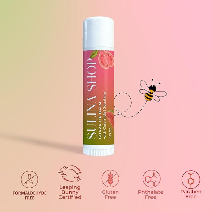 Guava Lip Balm Hydrating for Dry Lips - Natural Lip Moisturizer with Ceramide, Squalane & Castor Oil, Protects Lip Barrier, Lip Care for Chapped Lips, Lip Repair - 0.15 Fl oz-VivaGrace Women