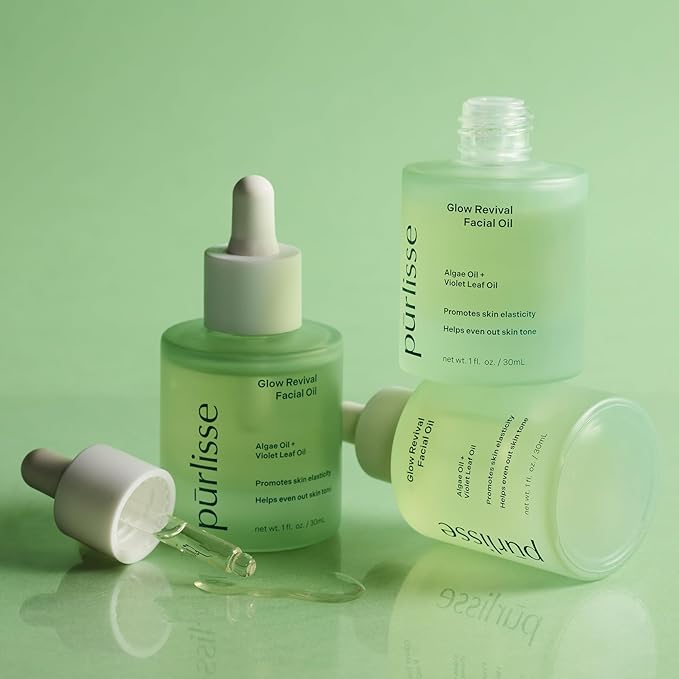 pürlisse Glow Revival Hydrating Face Oil for Women & Men - Enriched with Violet Leaf & Algae Oil for an Even Complexion - Soothing Oolong Extract Helps Boost Elasticity & Calm Irritation (1 Fl oz)-VivaGrace Women