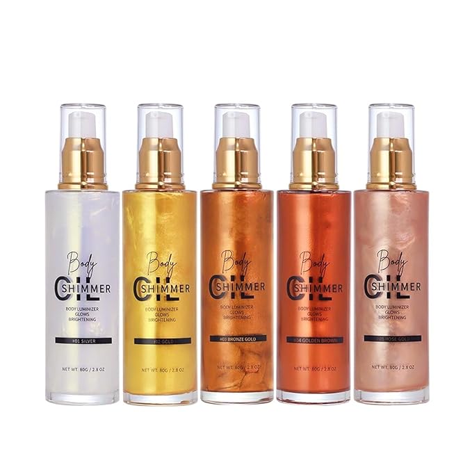Shimmer Body Luminizer 5 Color Waterproof Smooth Face Body Glow Illuminator Non-sticky Liquid Body Highlight Illuminator for Face & Body & Leg (80 ML, 02 Gold)-VivaGrace Women